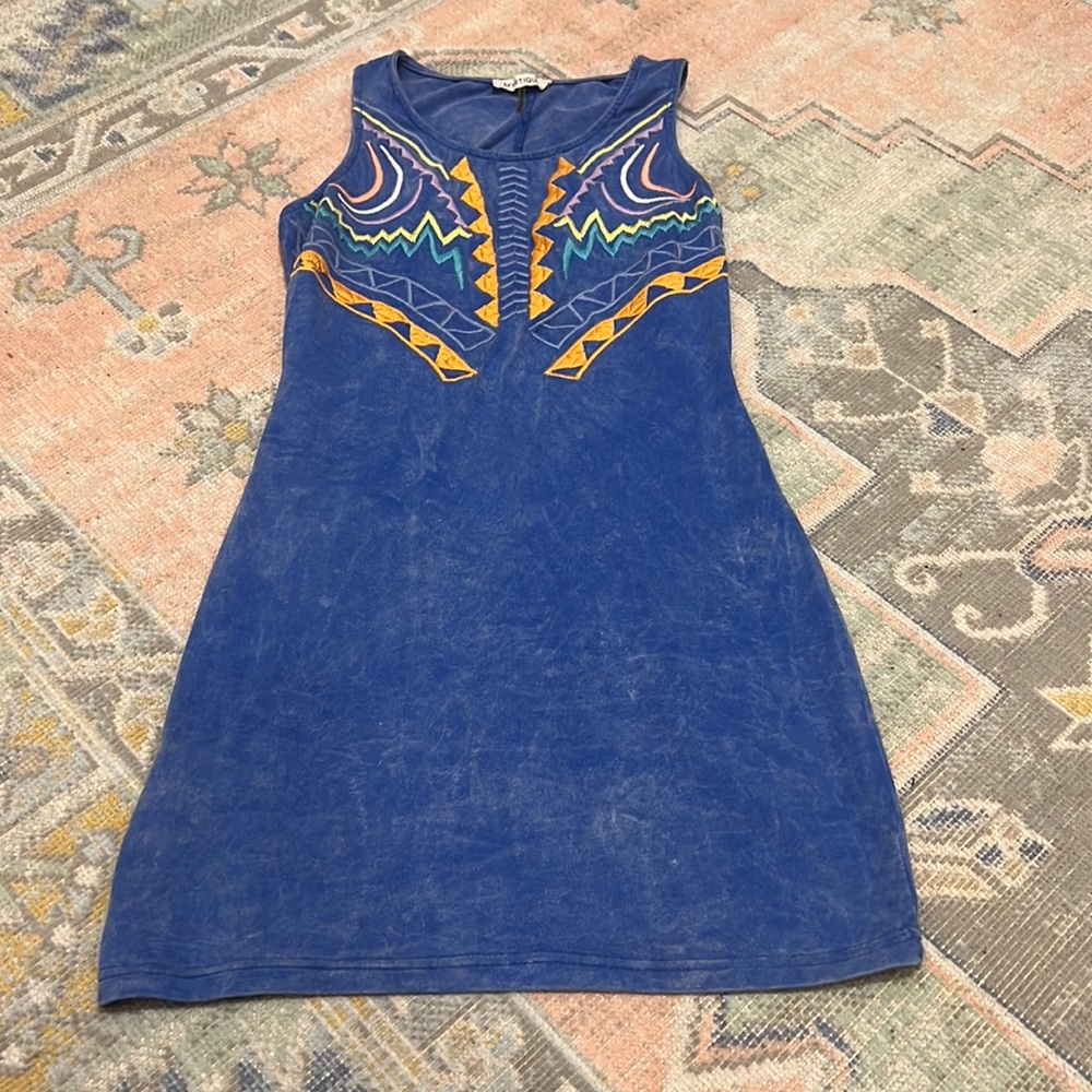 Blue Embroidered Mini Dress